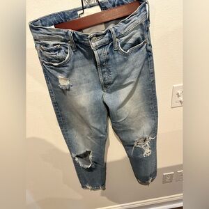 MOTHER Women's Straight Leg Jeans - Distressed Blue